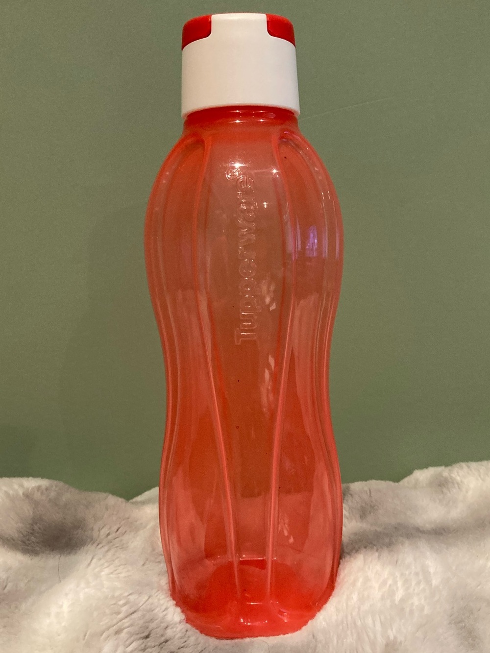 Tupperware Coral-Red Water Bottle with White Cap